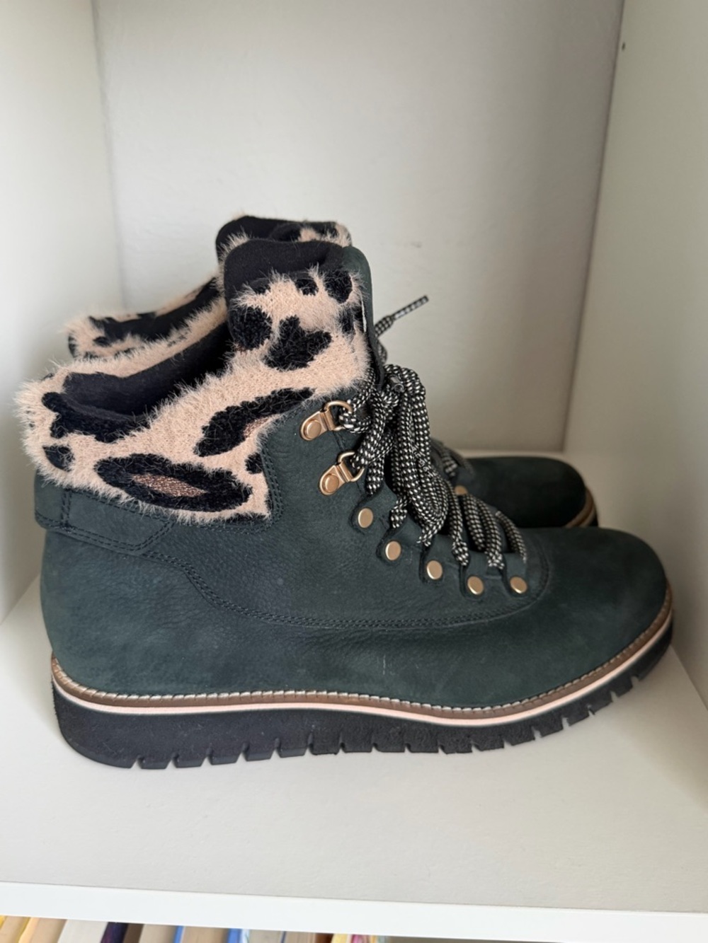 Lace-Up Women's Black Boots with  Leopard Trim by Cole Haan *NWOT*